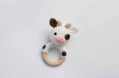 Knitted White Cow Rattle
