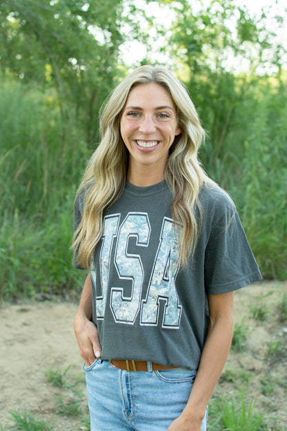 Camo 'USA' Adult T-Shirt - Charcoal