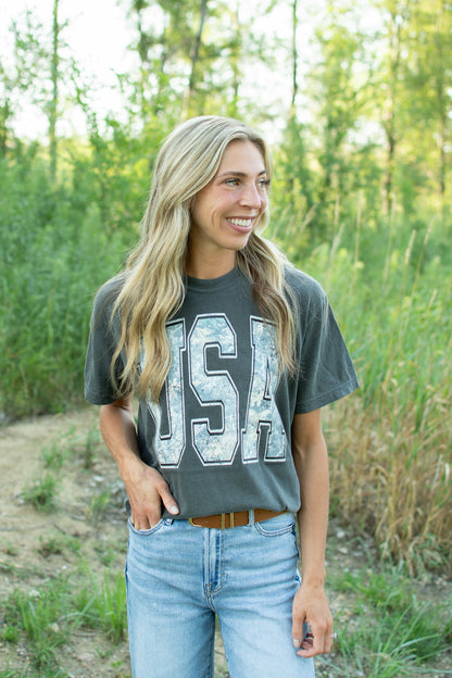Camo 'USA' Adult T-Shirt - Charcoal