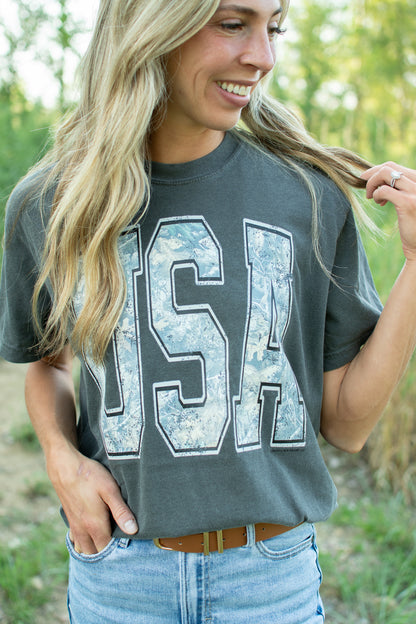 Camo 'USA' Adult T-Shirt - Charcoal