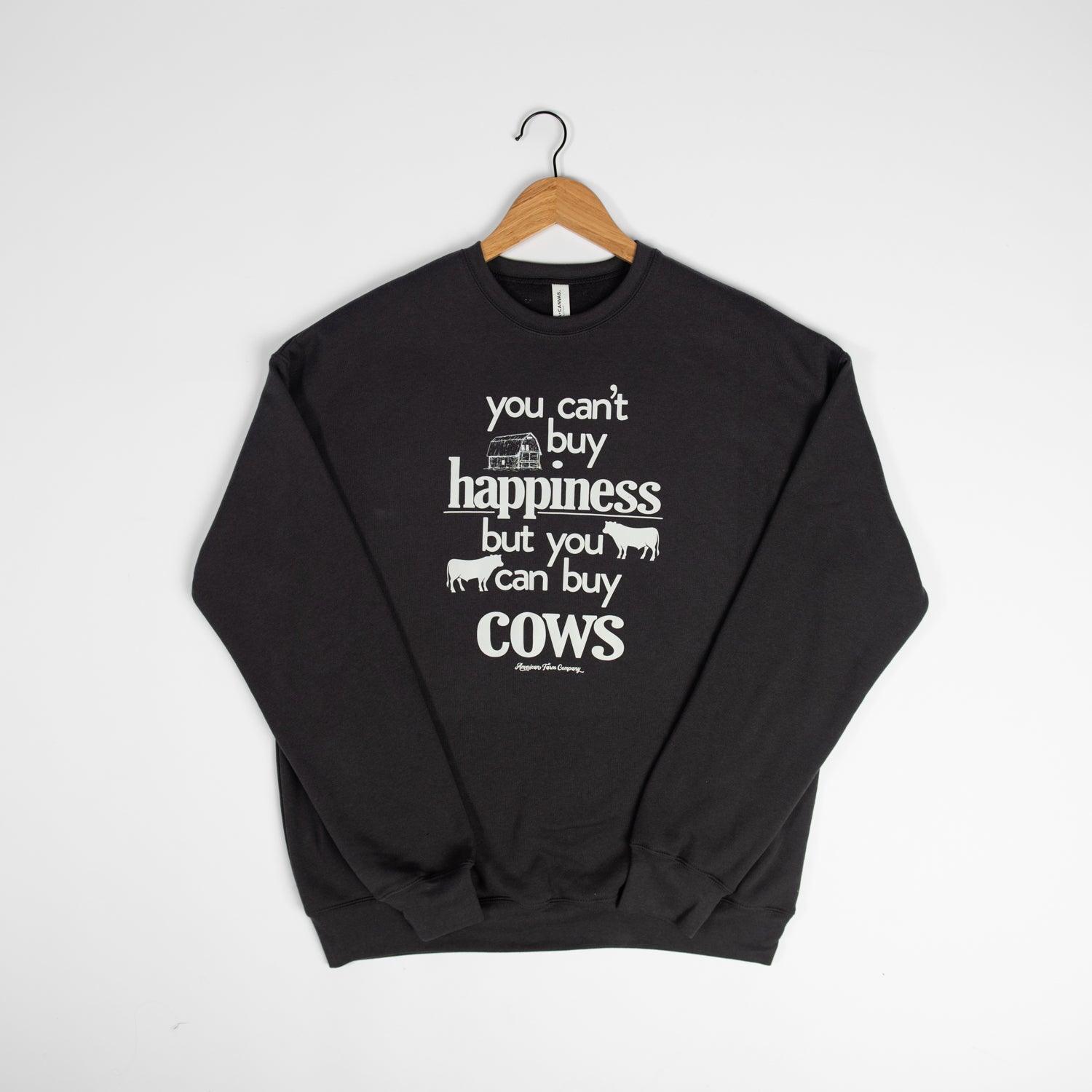 Can’t Buy Happiness, Buy Cows Washed Black Crewneck - American Farm Company