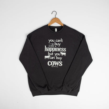 Can’t Buy Happiness, Buy Cows Washed Black Crewneck - American Farm Company