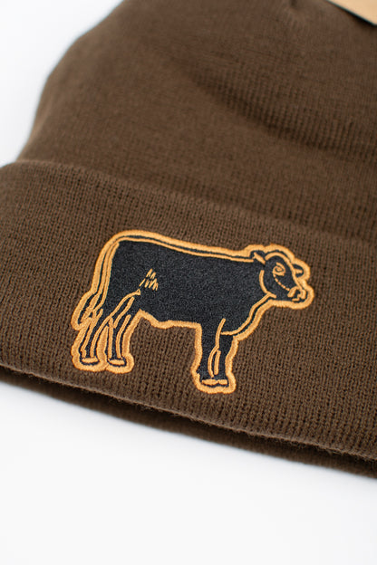 Cattle Patch Knit Cuffed Stocking Cap