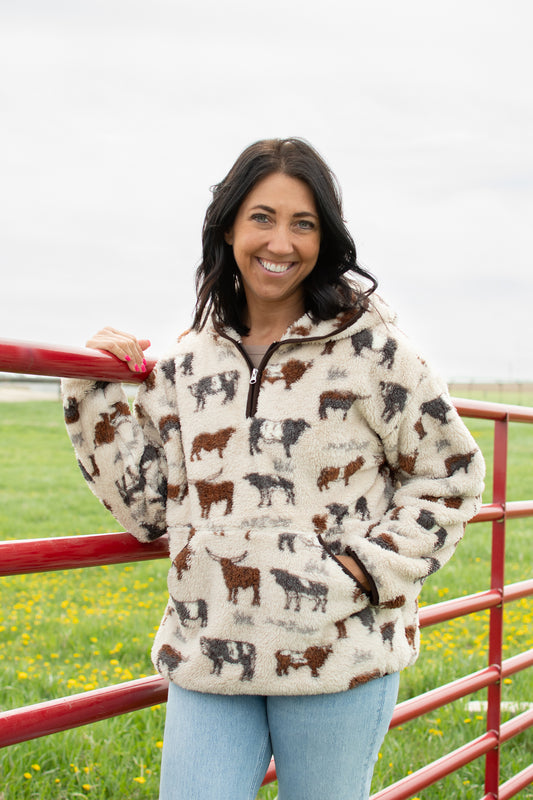 Cattle Sherpa Adult 1/4 Zip Hoodie