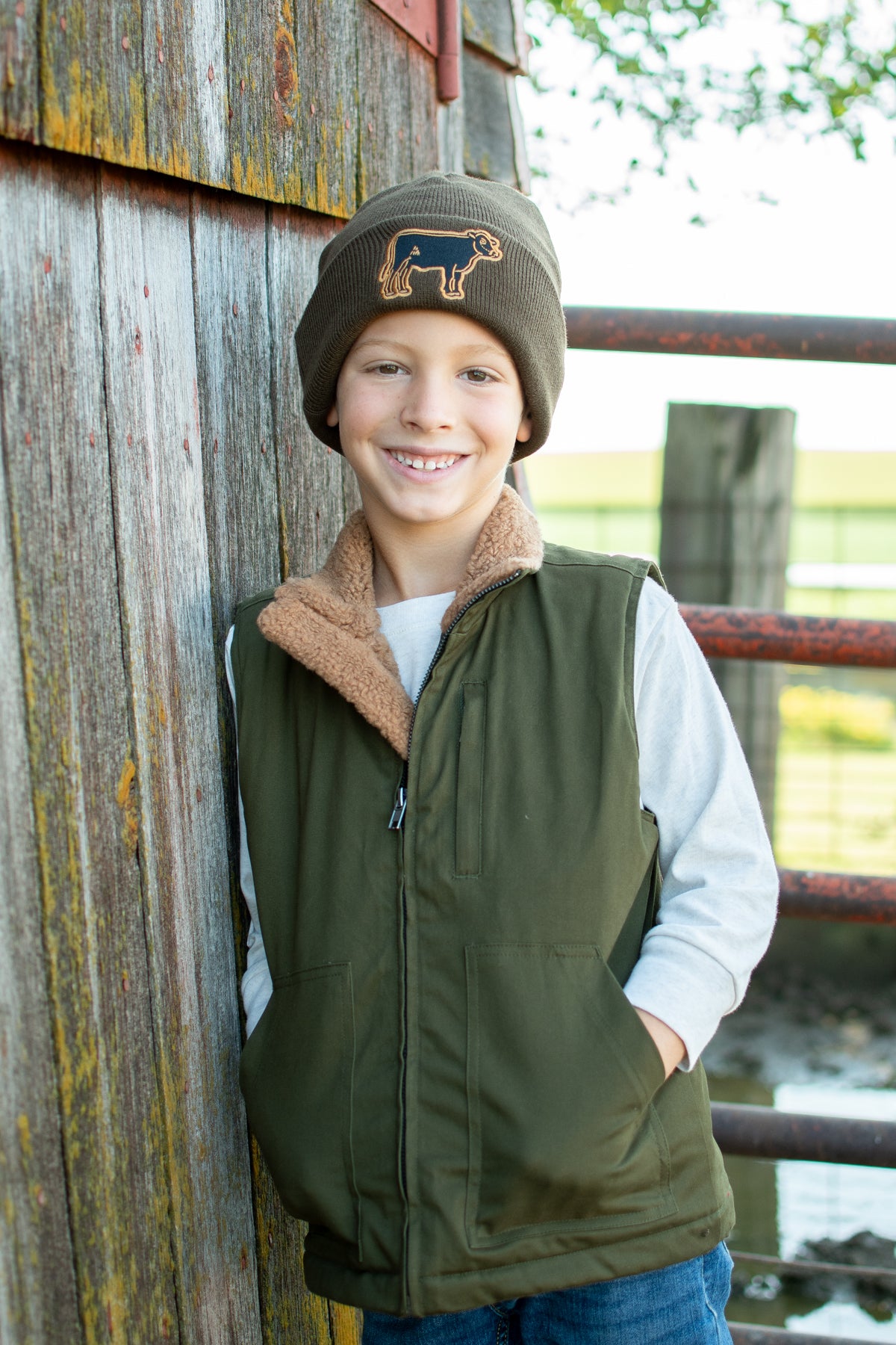 Cattle Patch Knit Cuffed Stocking Cap