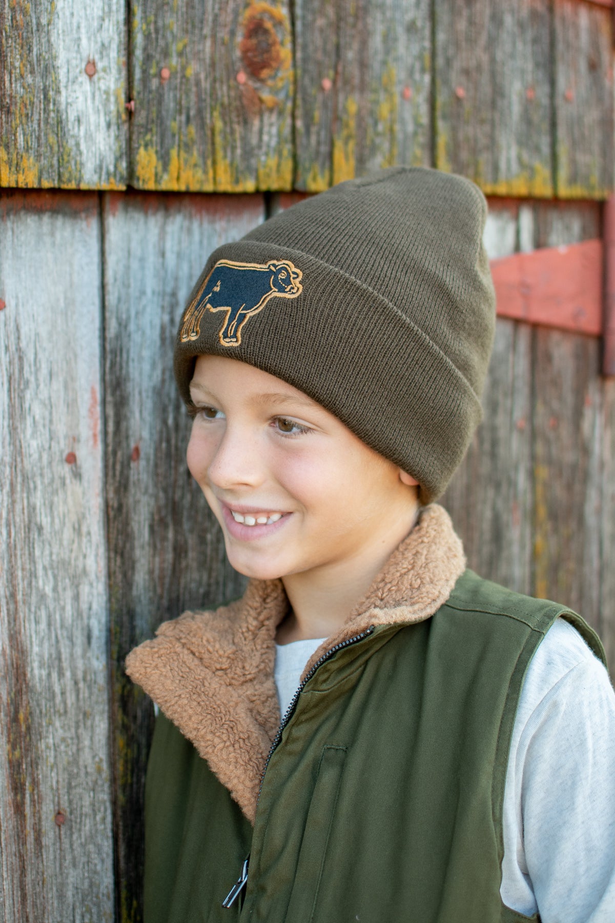 Cattle Patch Knit Cuffed Stocking Cap