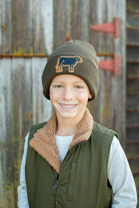 Cattle Patch Knit Cuffed Stocking Cap