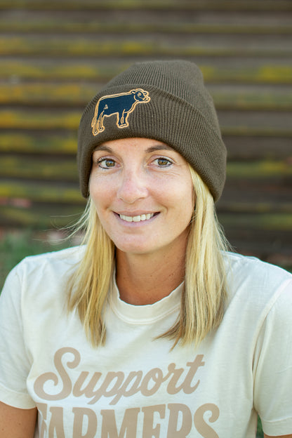 Cattle Patch Knit Cuffed Stocking Cap