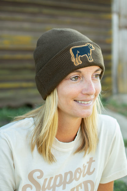 Cattle Patch Knit Cuffed Stocking Cap