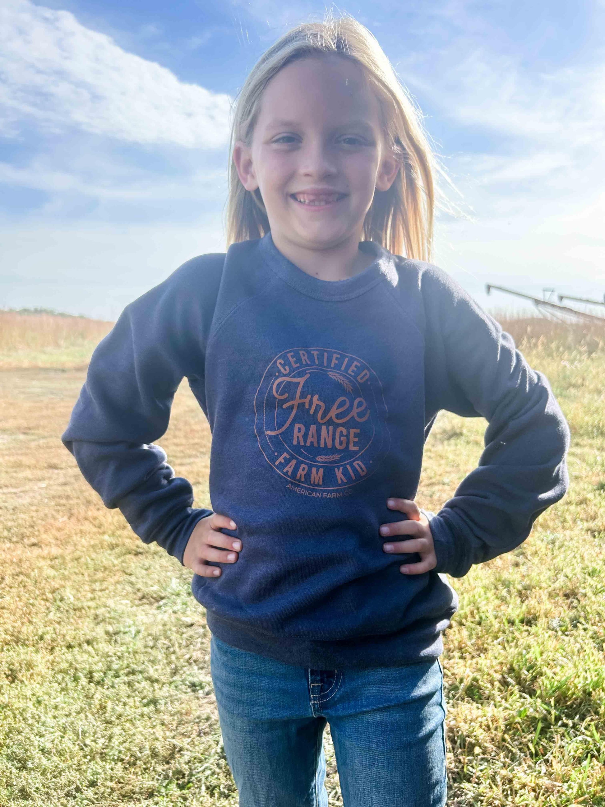 Certified Free Range Farm Kid Navy Toddler/Youth Crewneck - American Farm Company