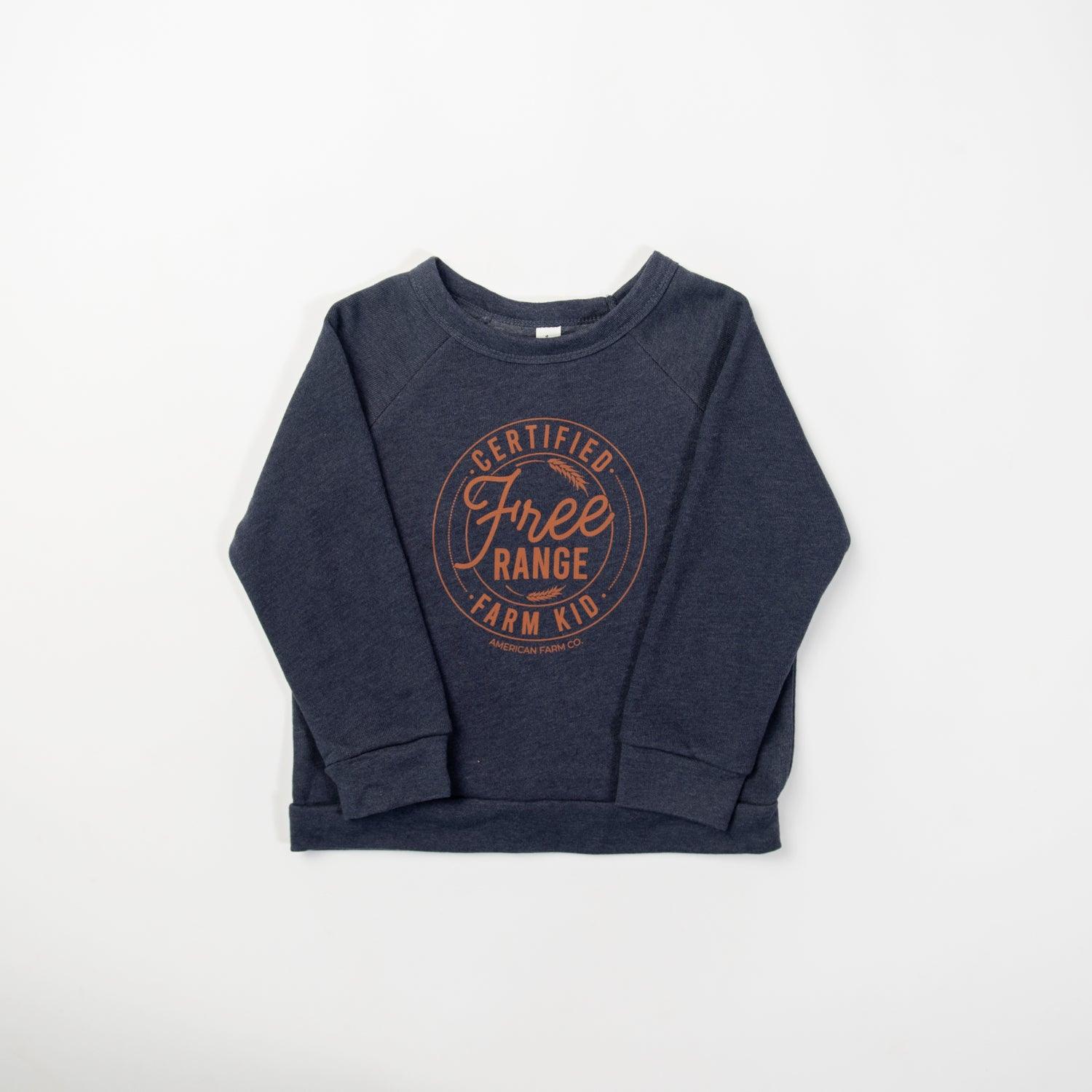 Certified Free Range Farm Kid Navy Toddler/Youth Crewneck - American Farm Company