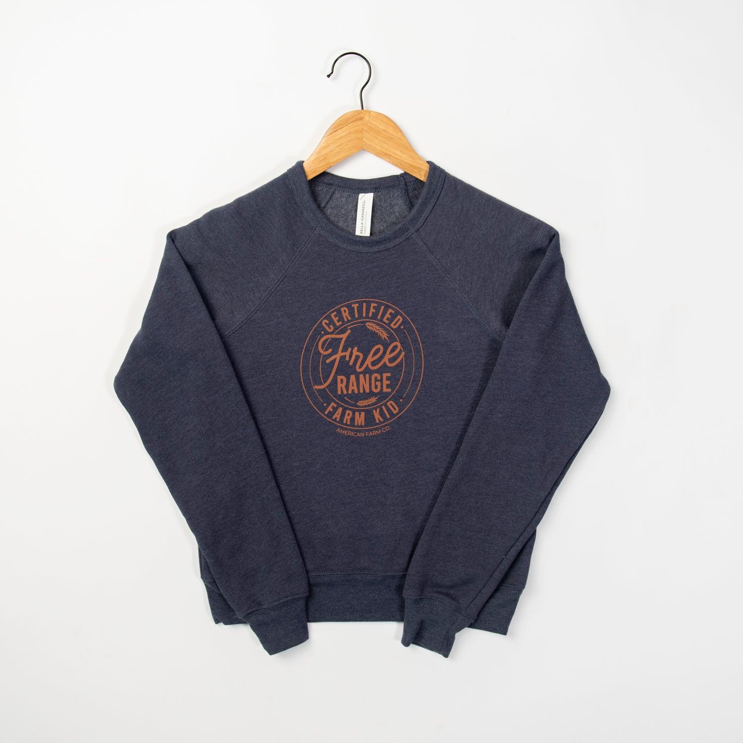 Certified Free Range Farm Kid Navy Toddler/Youth Crewneck - American Farm Company