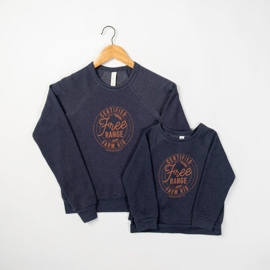 Certified Free Range Farm Kid Navy Toddler/Youth Crewneck - American Farm Company