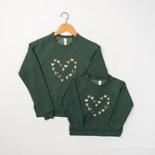 Chicken Heart Heather Green Toddler/Youth Crewneck - American Farm Company