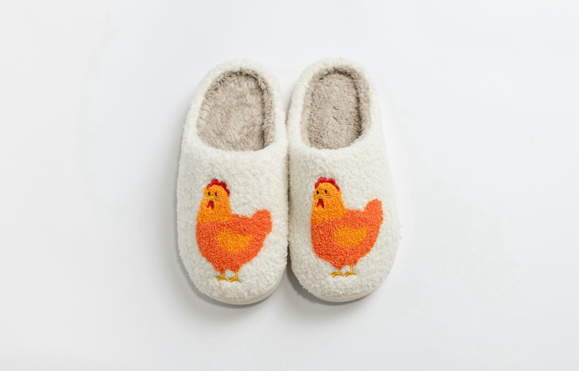 White Fuzzy Chicken Slippers - Adult - American Farm Company