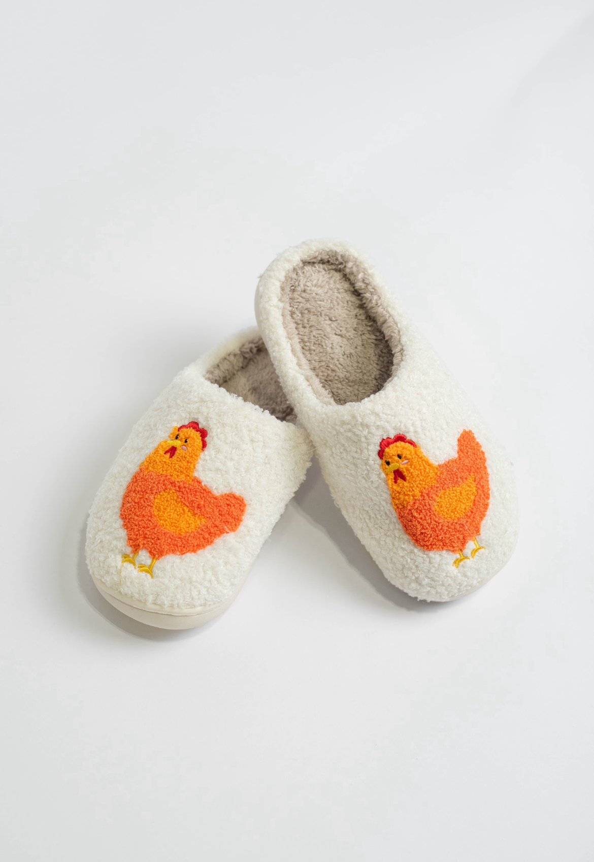 White Fuzzy Chicken Slippers - Adult