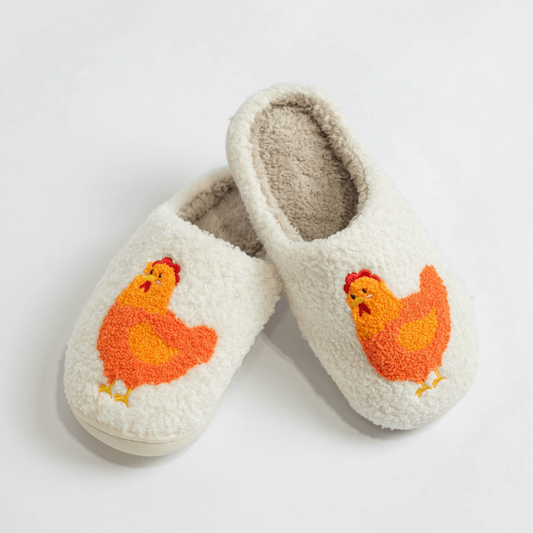 White Fuzzy Chicken Slippers - Adult - American Farm Company