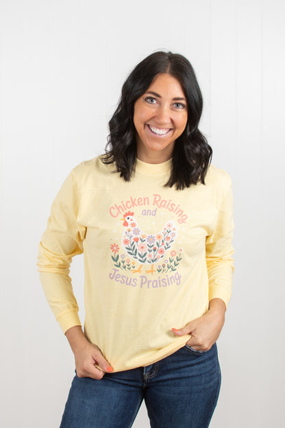 Chicken Raising and Jesus Praising' Yellow Long Sleeve