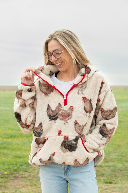 Chicken Sherpa Adult 1/4 Zip Hoodie