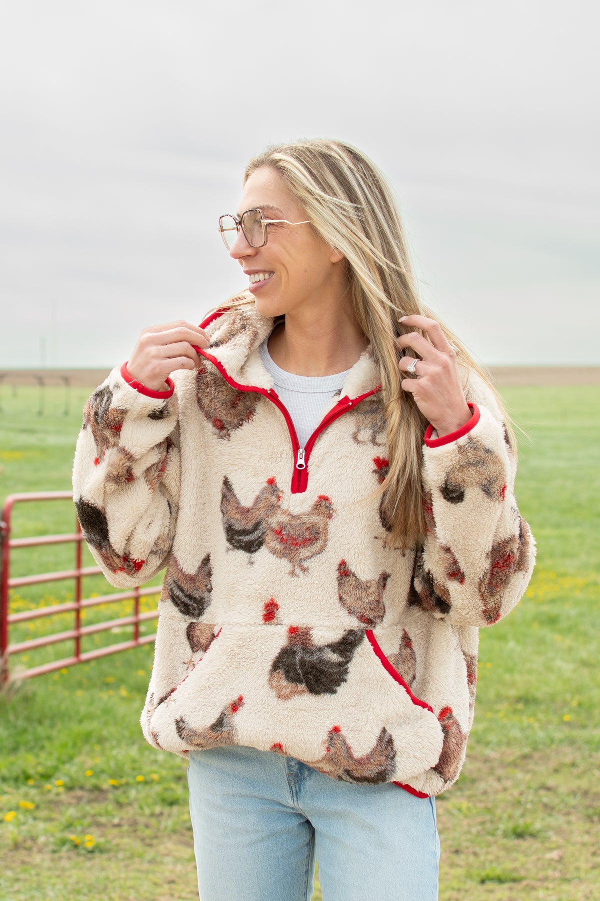 Chicken Sherpa Adult 1/4 Zip Hoodie