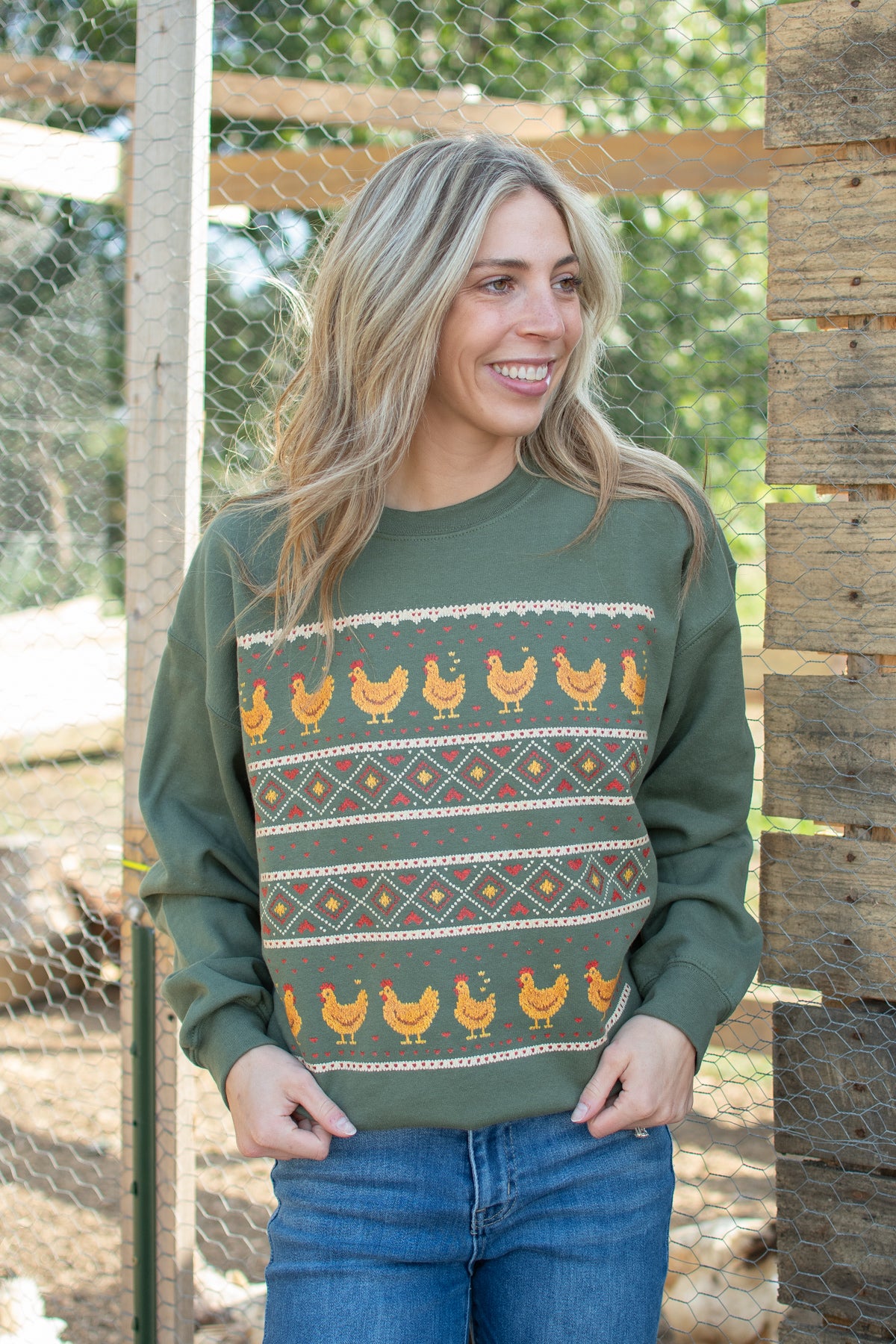 Christmas Chicken Sweater Pattern Crewneck