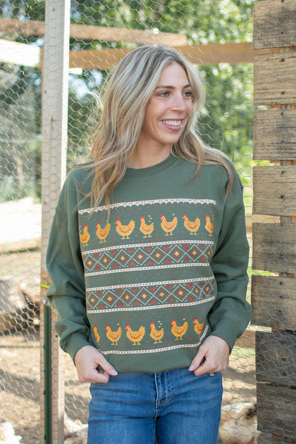 Christmas Chicken Sweater Pattern Crewneck