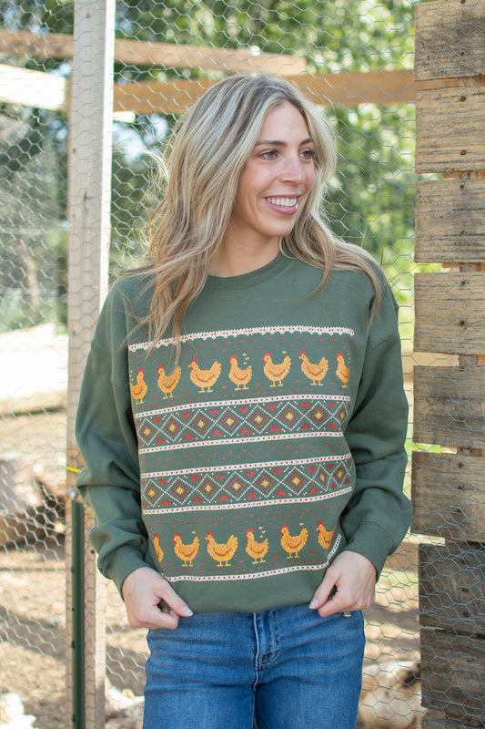Christmas Chicken Sweater Pattern Crewneck