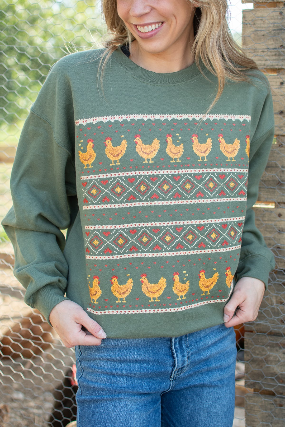 Christmas Chicken Sweater Pattern Crewneck