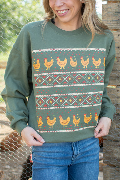 Christmas Chicken Sweater Pattern Crewneck