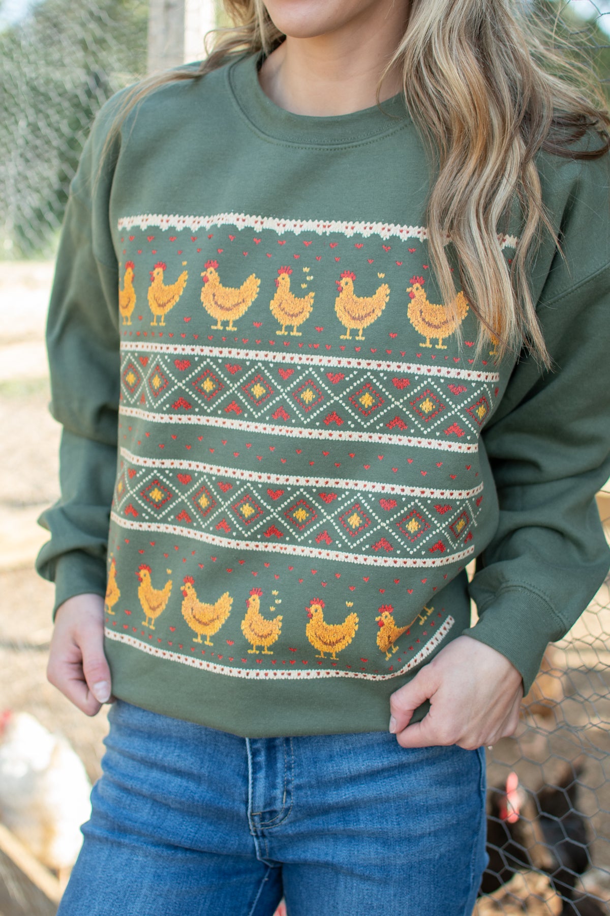 Christmas Chicken Sweater Pattern Crewneck