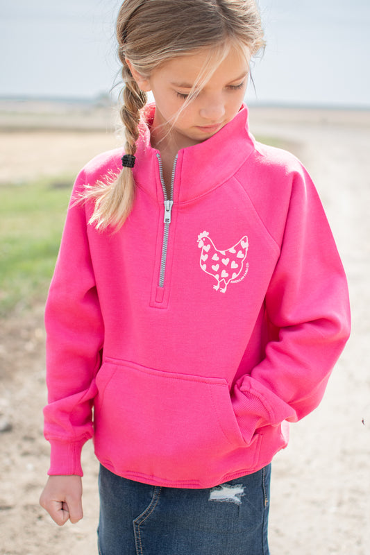 Chicken Heart Hot Pink Youth 1/4 Zip
