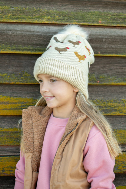 Chicken Knit Pom-Pom Cuffed Stocking Cap *PRE-ORDER*