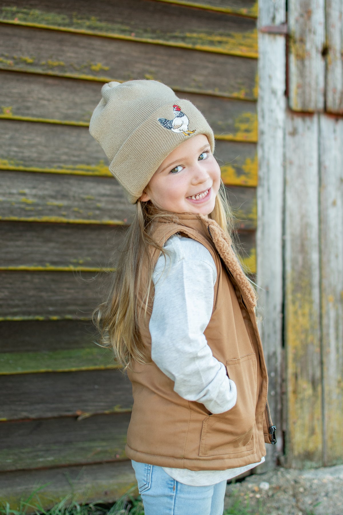 Chicken Patch Knit Cuffed Stocking Cap