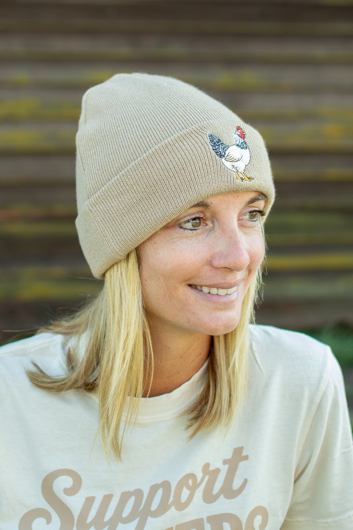 Chicken Patch Knit Cuffed Stocking Cap