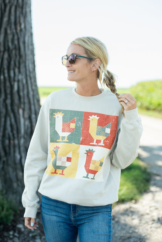 Chicken Quilt Pattern Crewneck