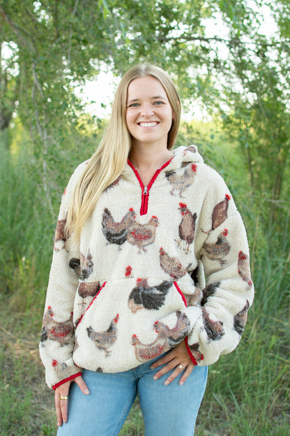 Chicken Sherpa Adult 1/4 Zip Hoodie