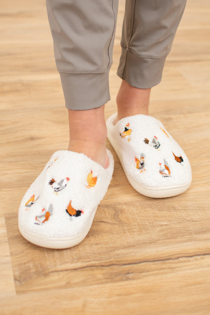Backyard Chickens Cream Slippers - Adult