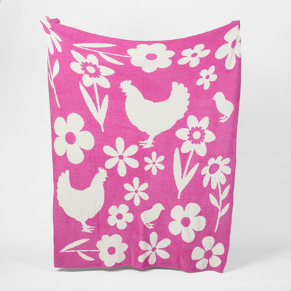 Chickens & Flowers Luxe Throw Blanket