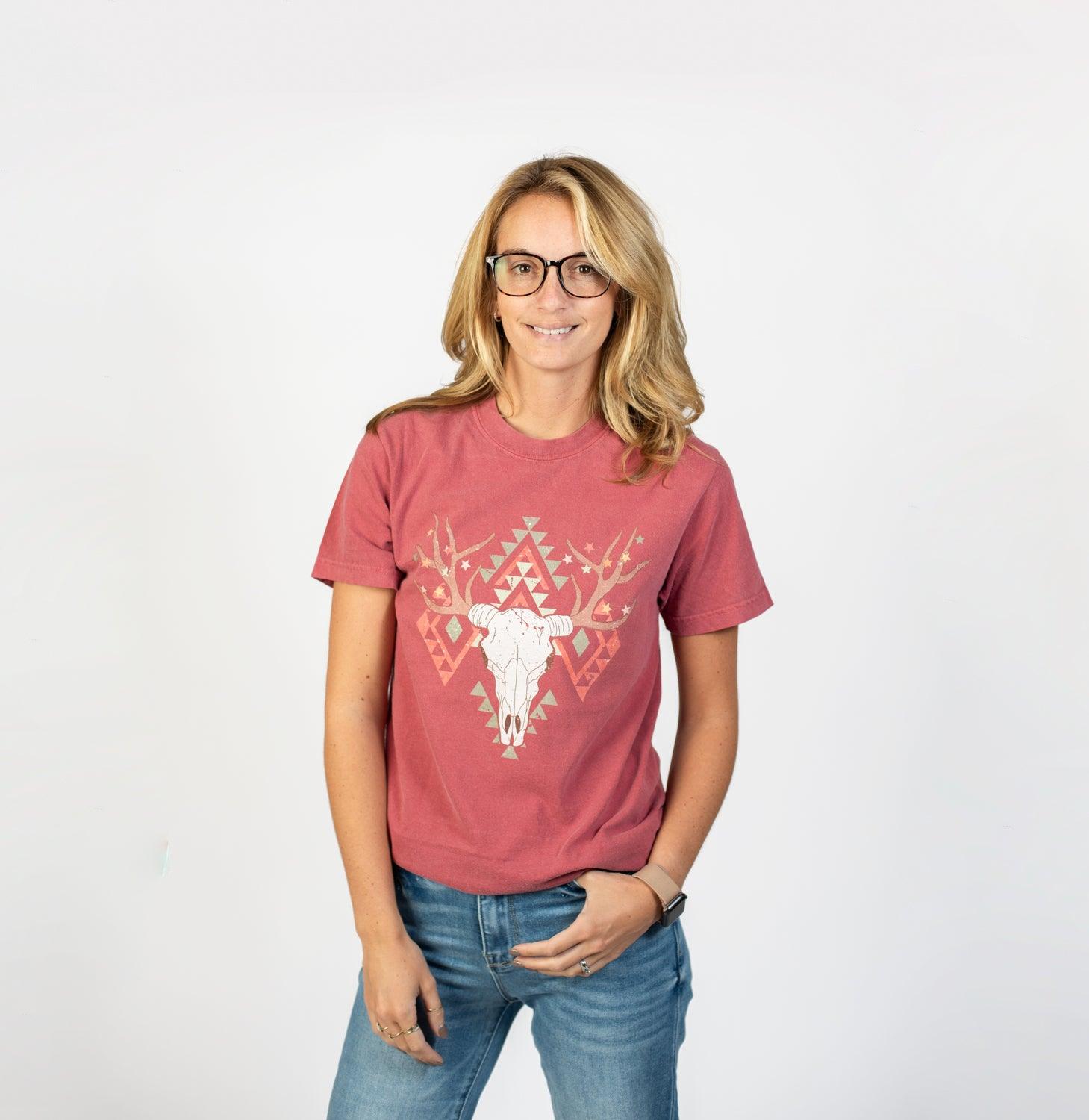 Christmas Aztec Skull Crimson Tee - American Farm Company