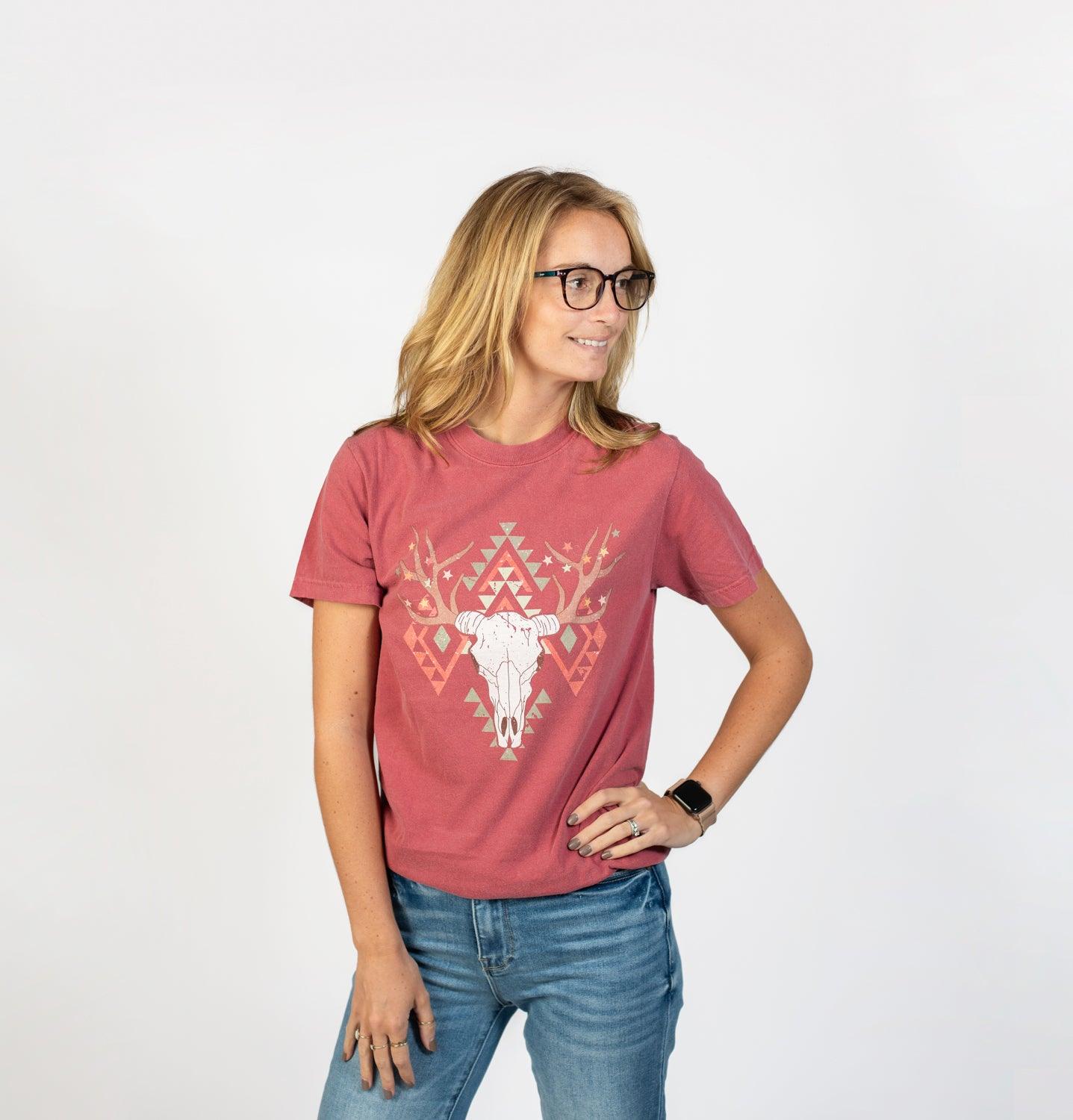 Christmas Aztec Skull Crimson Tee - American Farm Company