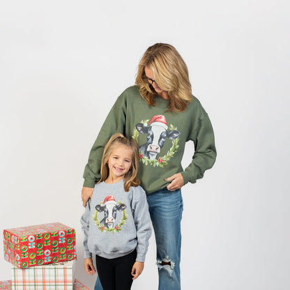 Christmas Cow Youth Grey Crewneck - American Farm Company