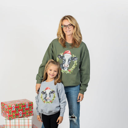 Christmas Cow Youth Grey Crewneck - American Farm Company