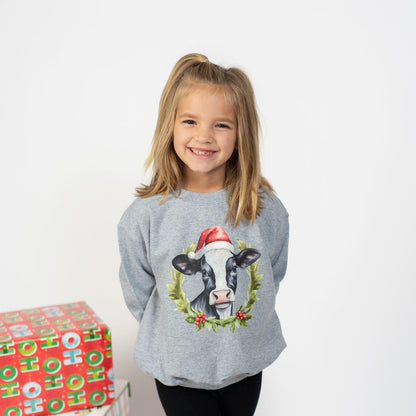 Christmas Cow Youth Grey Crewneck - American Farm Company