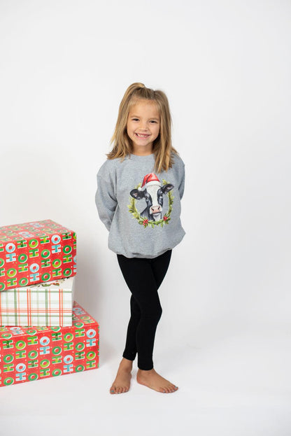 Christmas Cow Youth Grey Crewneck - American Farm Company