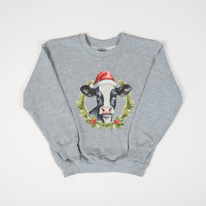 Christmas Cow Youth Grey Crewneck - American Farm Company