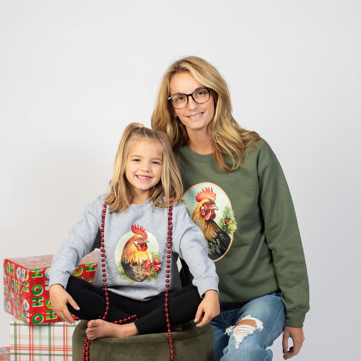 Christmas Rooster Olive Crewneck - American Farm Company