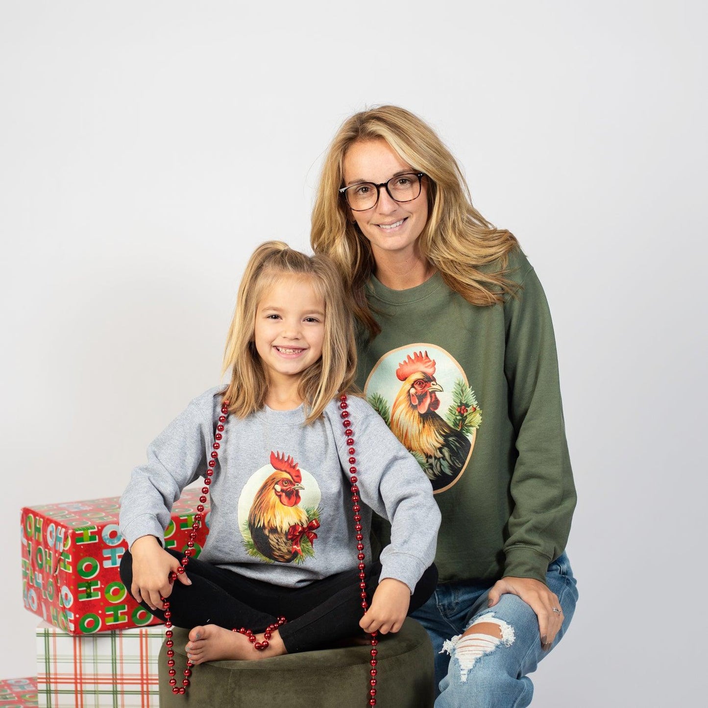 Christmas Rooster Olive Crewneck - American Farm Company