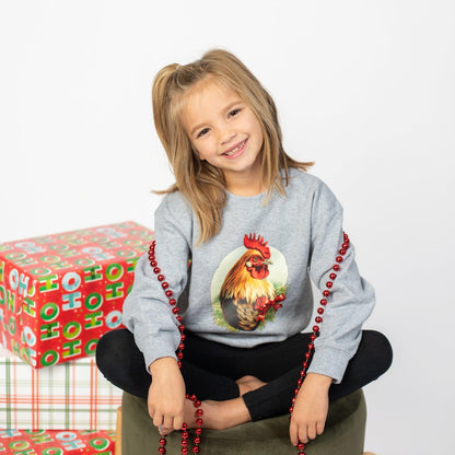 Christmas Rooster Youth Grey Crewneck - American Farm Company