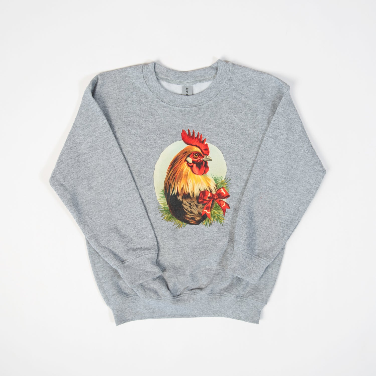 Christmas Rooster Youth Grey Crewneck - American Farm Company