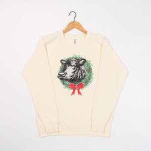 Christmas Steer Cream Crewneck